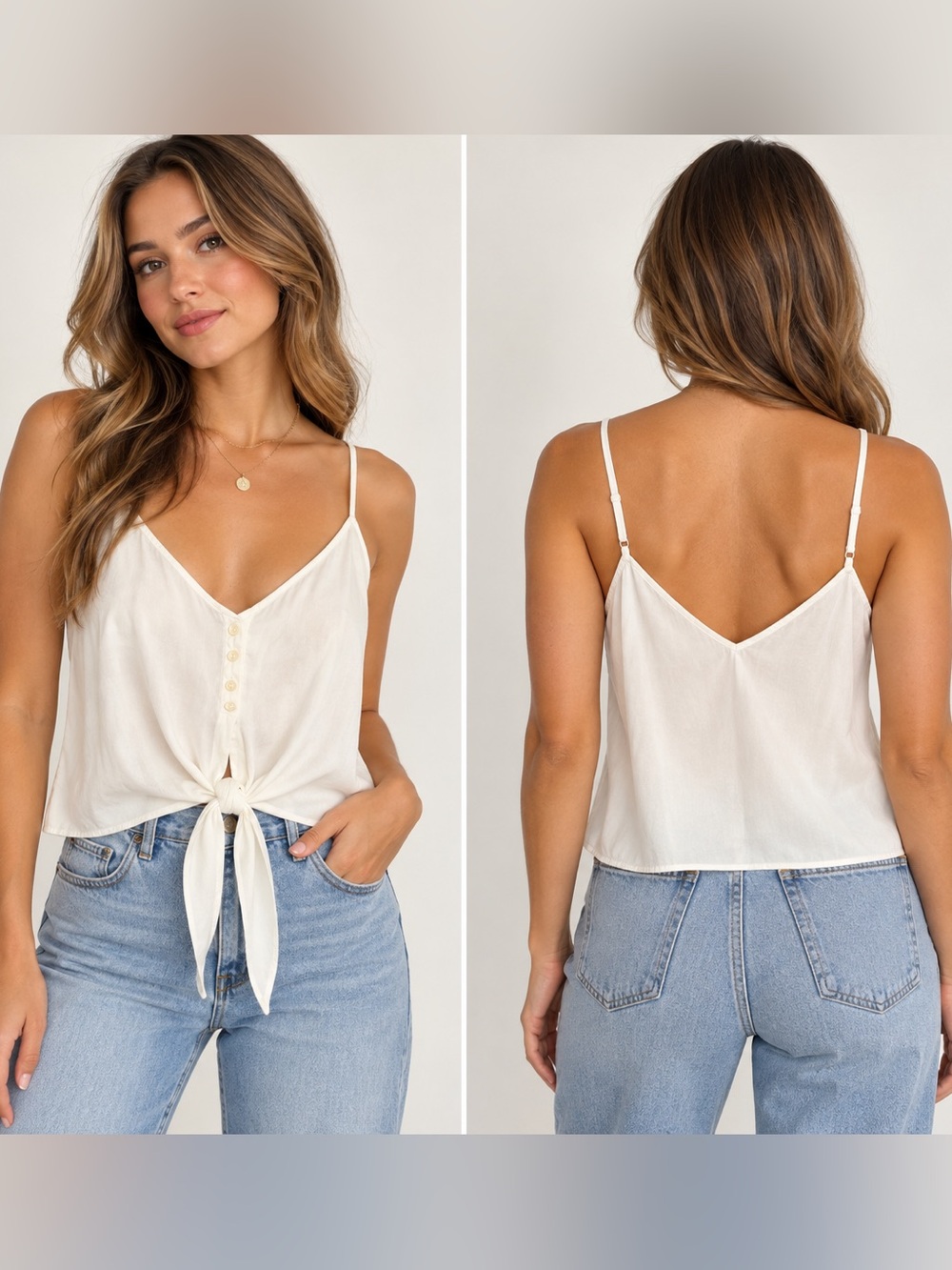 Free People Cream Tie-Front V-Neck Camisole